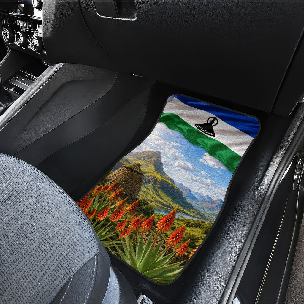 Lesotho Independence Day Car Mats National Flag Scenic Mountain Landscape And Floral