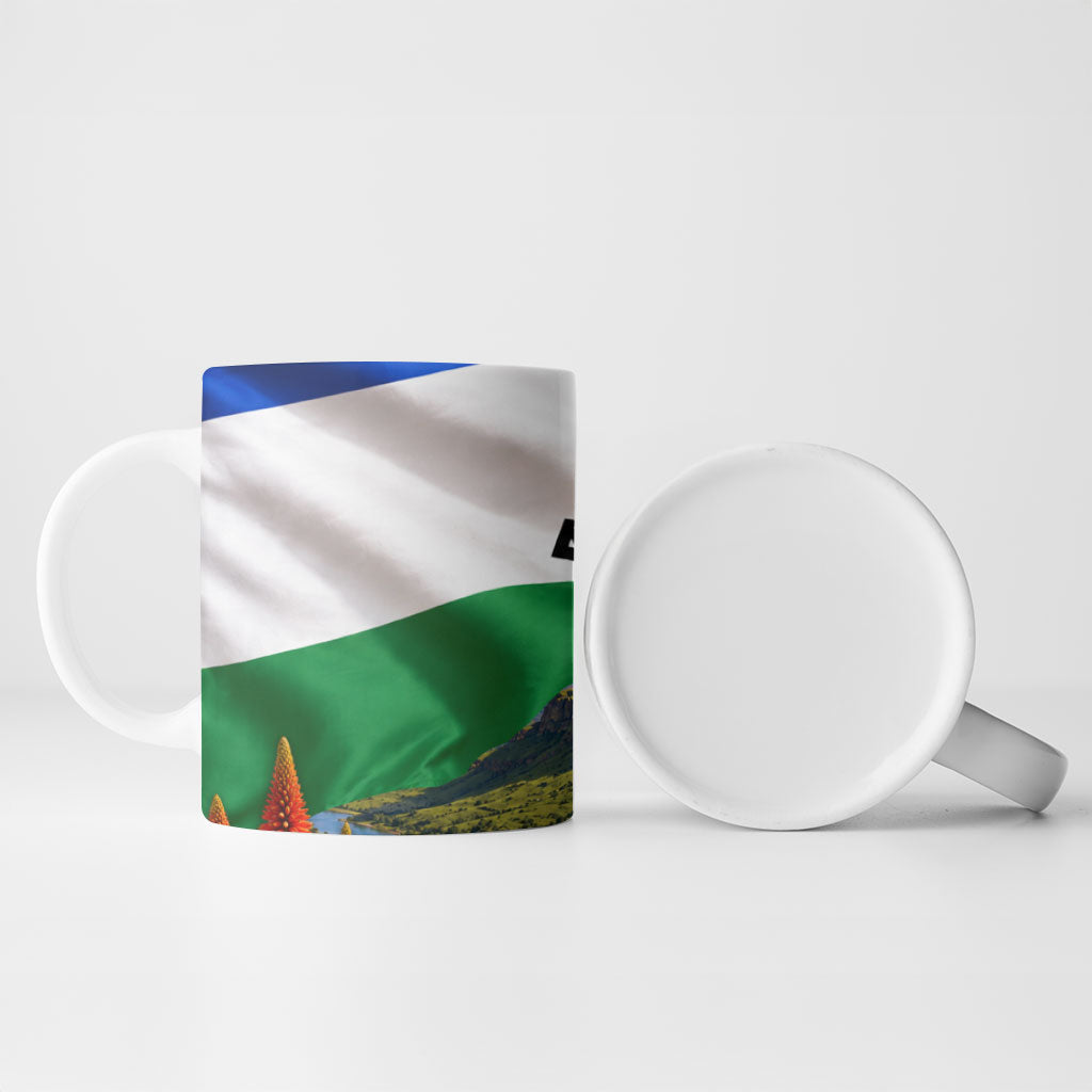Lesotho Independence Day Ceramic Mug National Flag Scenic Mountain Landscape And Floral