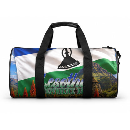 Lesotho Independence Day Duffle Bag National Flag Scenic Mountain Landscape And Floral