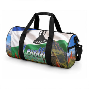 Lesotho Independence Day Duffle Bag National Flag Scenic Mountain Landscape And Floral