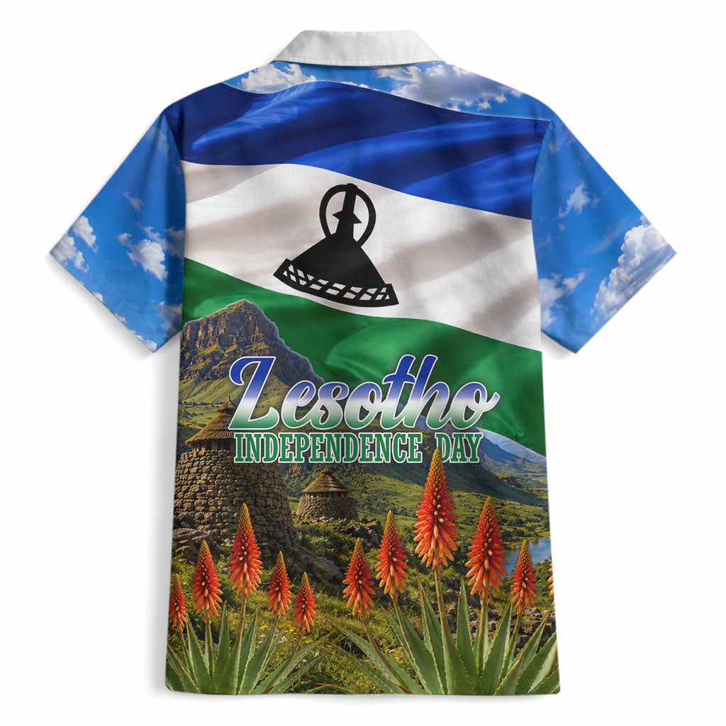 Lesotho Independence Day Hawaiian Shirt National Flag Scenic Mountain Landscape And Floral