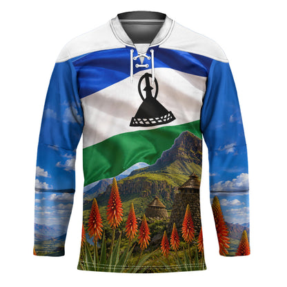 Lesotho Independence Day Hockey Jersey National Flag Scenic Mountain Landscape And Floral