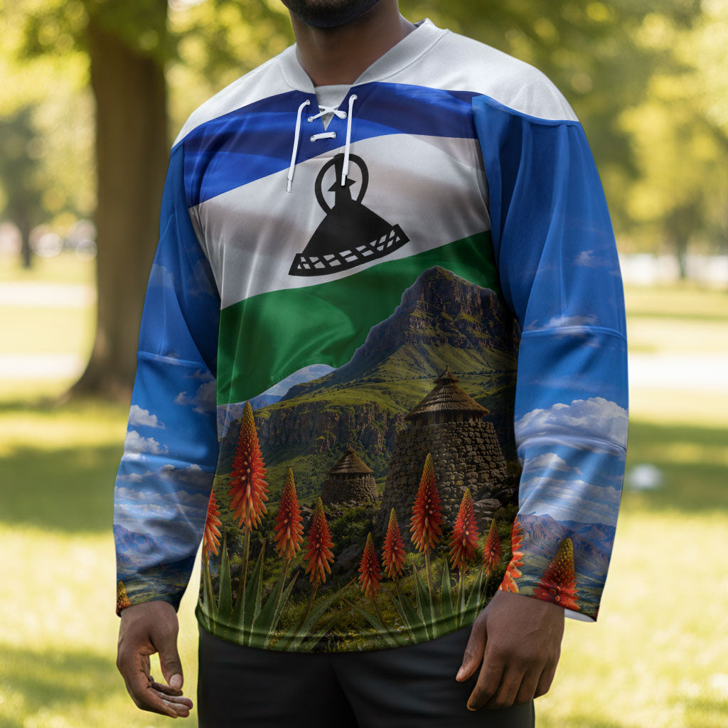 Lesotho Independence Day Hockey Jersey National Flag Scenic Mountain Landscape And Floral