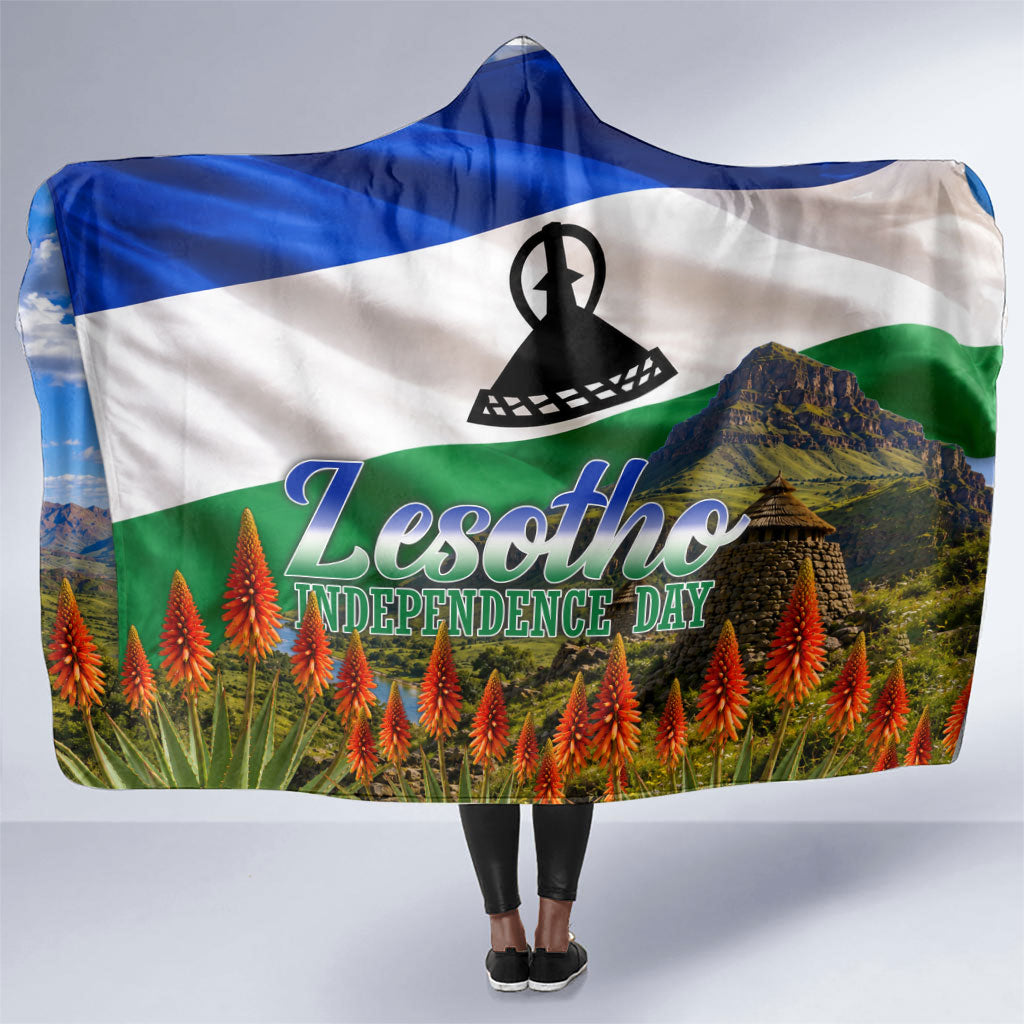 Lesotho Independence Day Hooded Blanket National Flag Scenic Mountain Landscape And Floral