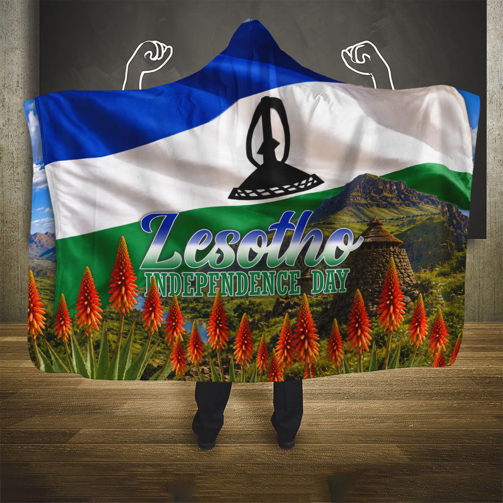 Lesotho Independence Day Hooded Blanket National Flag Scenic Mountain Landscape And Floral