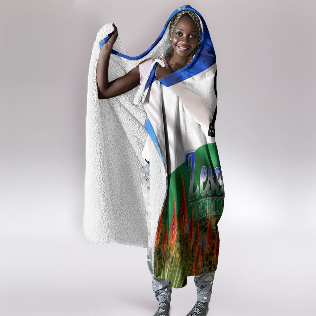 Lesotho Independence Day Hooded Blanket National Flag Scenic Mountain Landscape And Floral