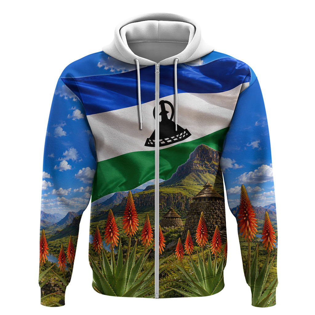 Lesotho Independence Day Hoodie National Flag Scenic Mountain Landscape And Floral