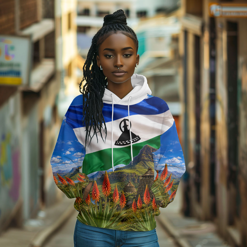 Lesotho Independence Day Hoodie National Flag Scenic Mountain Landscape And Floral