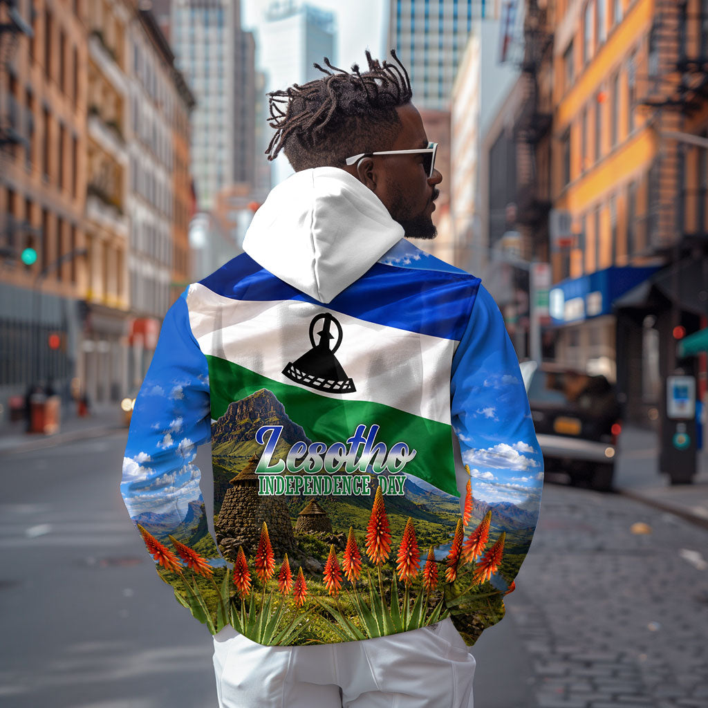 Lesotho Independence Day Hoodie National Flag Scenic Mountain Landscape And Floral