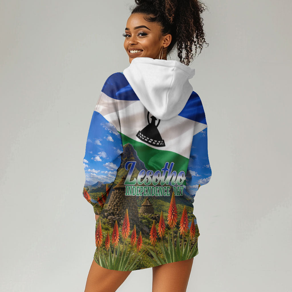 Lesotho Independence Day Hoodie Dress National Flag Scenic Mountain Landscape And Floral