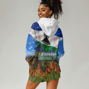Lesotho Independence Day Hoodie Dress National Flag Scenic Mountain Landscape And Floral