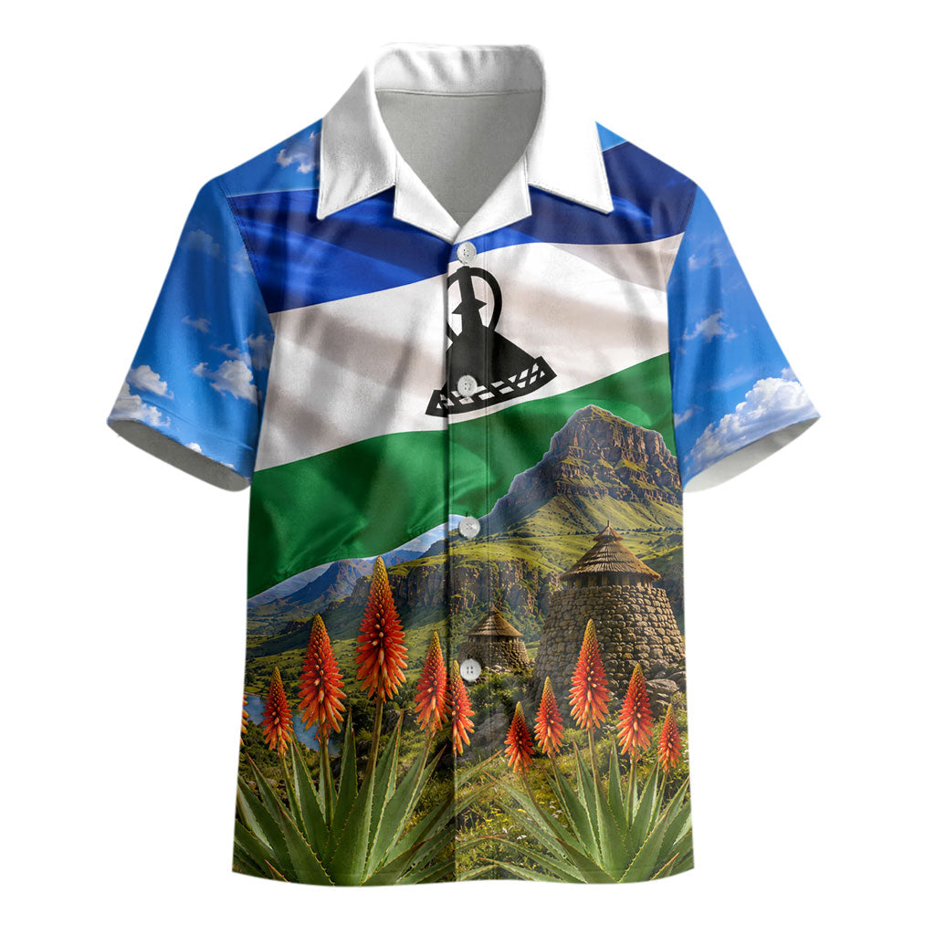 Lesotho Independence Day Kid Hawaiian Shirt National Flag Scenic Mountain Landscape And Floral