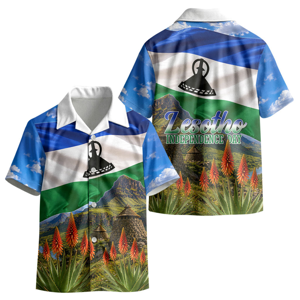 Lesotho Independence Day Kid Hawaiian Shirt National Flag Scenic Mountain Landscape And Floral