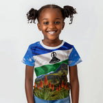 Lesotho Independence Day Kid T shirt National Flag Scenic Mountain Landscape And Floral