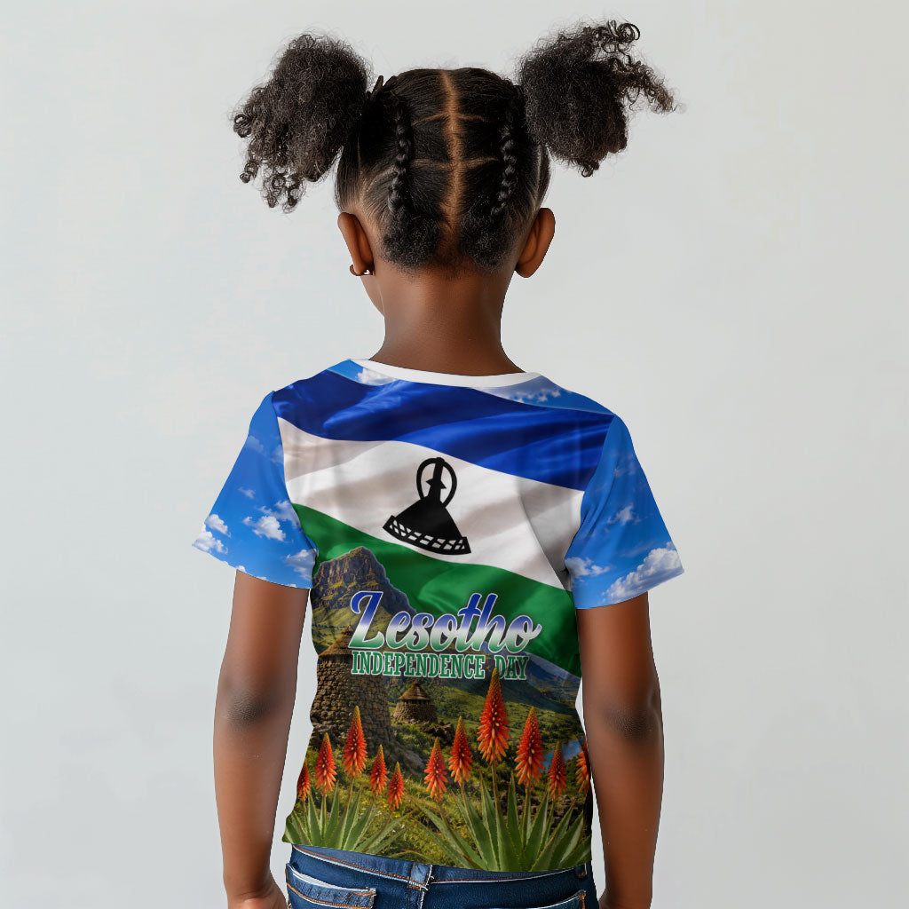 Lesotho Independence Day Kid T shirt National Flag Scenic Mountain Landscape And Floral
