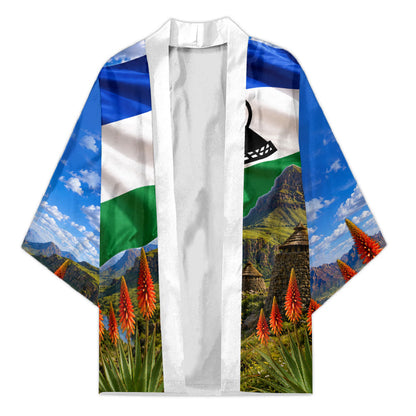 Lesotho Independence Day Kimono National Flag Scenic Mountain Landscape And Floral