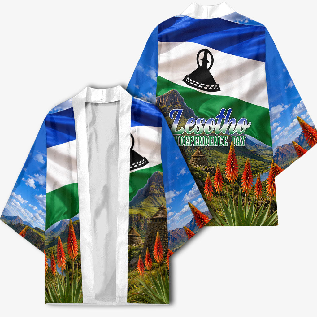 Lesotho Independence Day Kimono National Flag Scenic Mountain Landscape And Floral