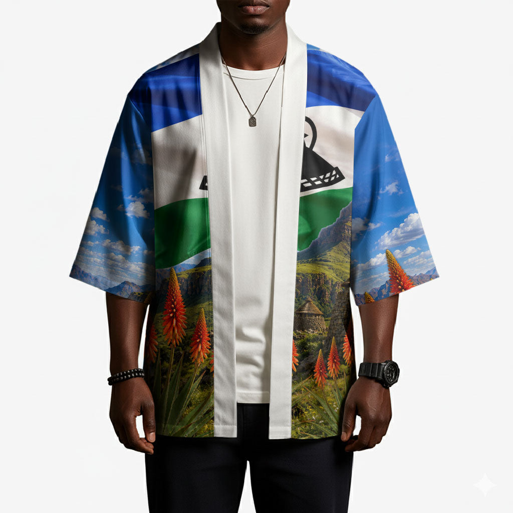 Lesotho Independence Day Kimono National Flag Scenic Mountain Landscape And Floral