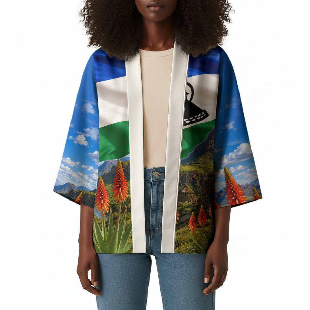 Lesotho Independence Day Kimono National Flag Scenic Mountain Landscape And Floral