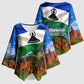 Lesotho Independence Day Kimono Sleeve Blouse National Flag Scenic Mountain Landscape And Floral