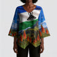 Lesotho Independence Day Kimono Sleeve Blouse National Flag Scenic Mountain Landscape And Floral