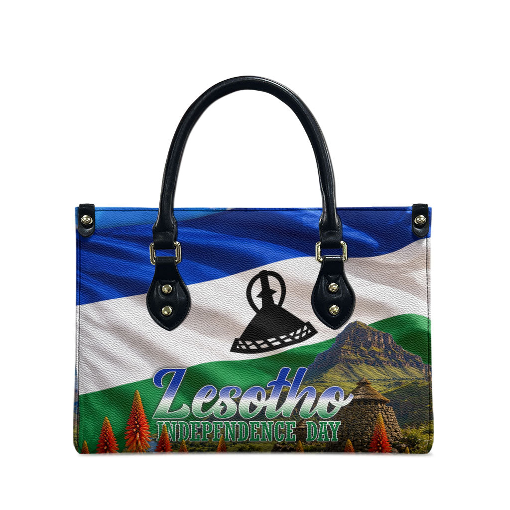 Lesotho Independence Day Leather Bag National Flag Scenic Mountain Landscape And Floral