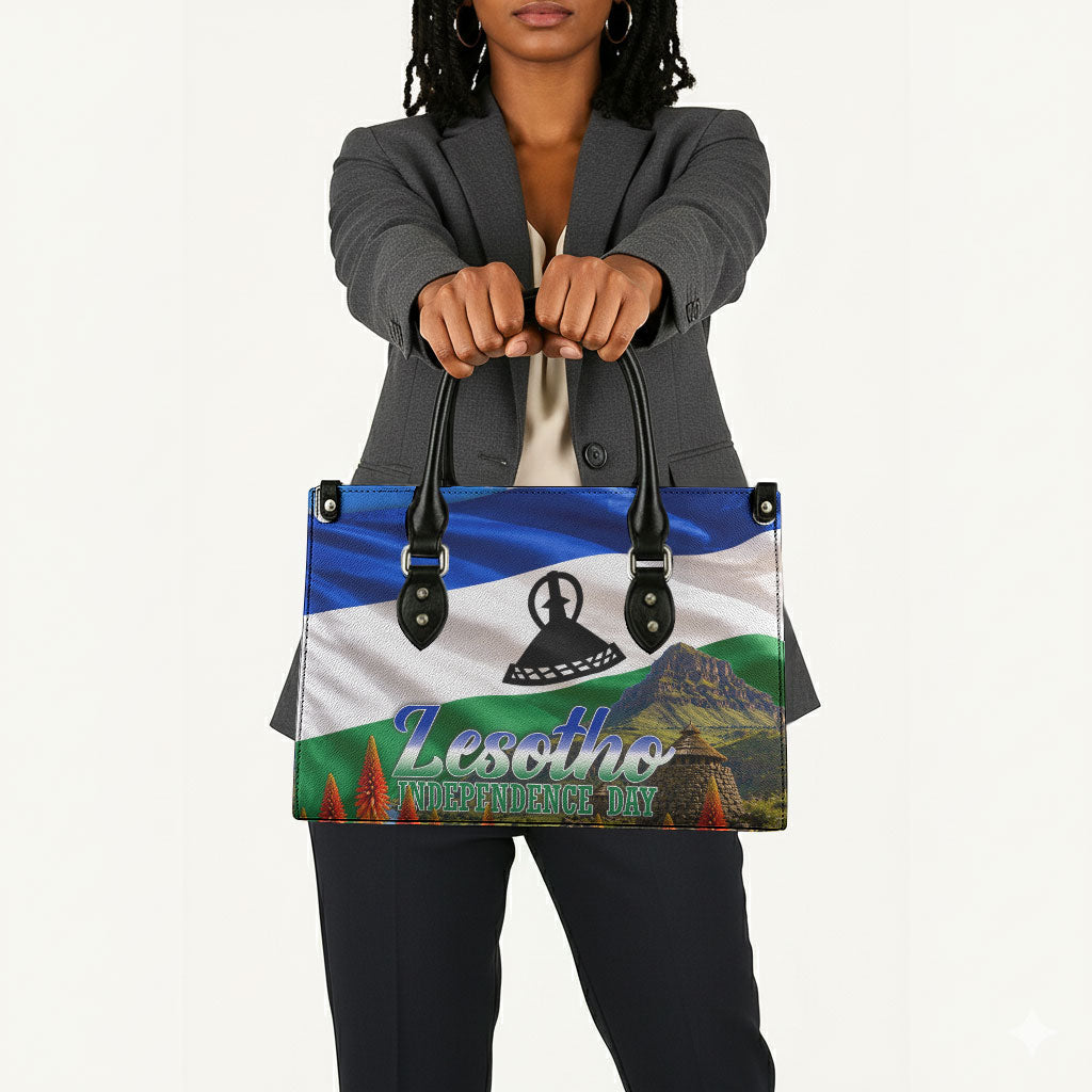 Lesotho Independence Day Leather Bag National Flag Scenic Mountain Landscape And Floral