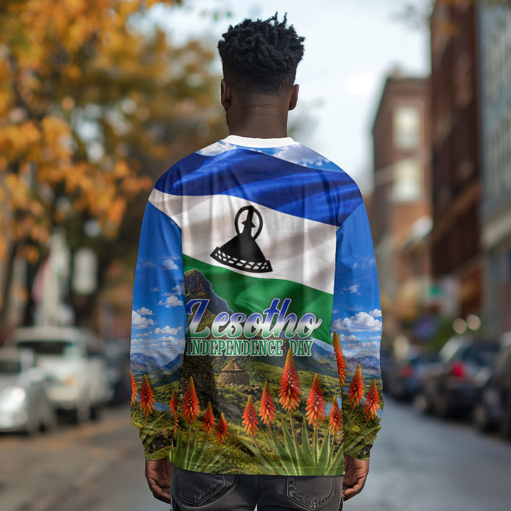 Lesotho Independence Day Long Sleeve Shirt National Flag Scenic Mountain Landscape And Floral