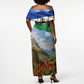Lesotho Independence Day Off Shoulder Maxi Dress National Flag Scenic Mountain Landscape And Floral