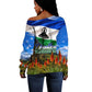 Lesotho Independence Day Off Shoulder Sweater National Flag Scenic Mountain Landscape And Floral