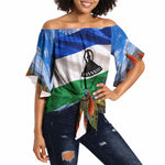 Lesotho Independence Day Off Shoulder Wrap Waist Top National Flag Scenic Mountain Landscape And Floral