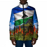 Lesotho Independence Day Padded Jacket National Flag Scenic Mountain Landscape And Floral