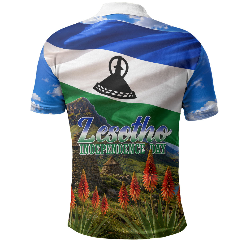 Lesotho Independence Day Polo Shirt National Flag Scenic Mountain Landscape And Floral