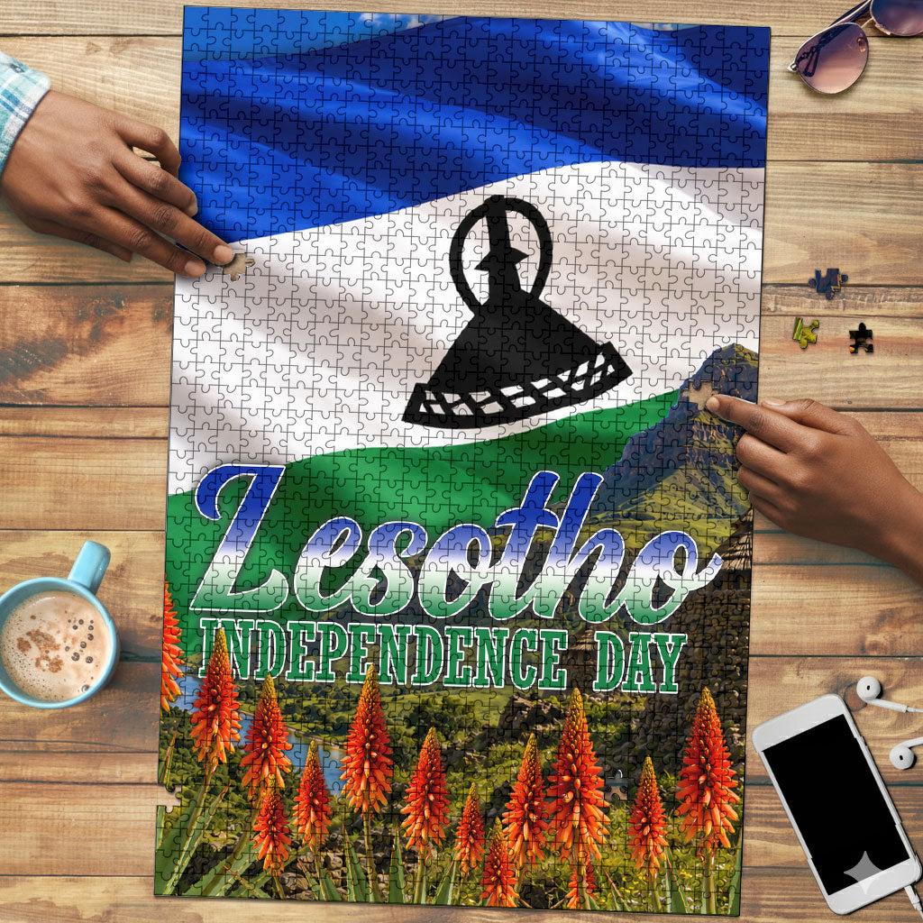 Lesotho Independence Day Puzzle National Flag Scenic Mountain Landscape And Floral