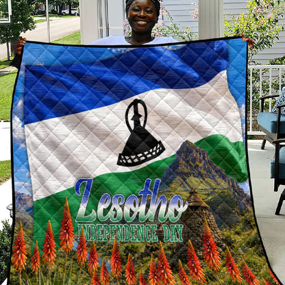 Lesotho Independence Day Quilt National Flag Scenic Mountain Landscape And Floral