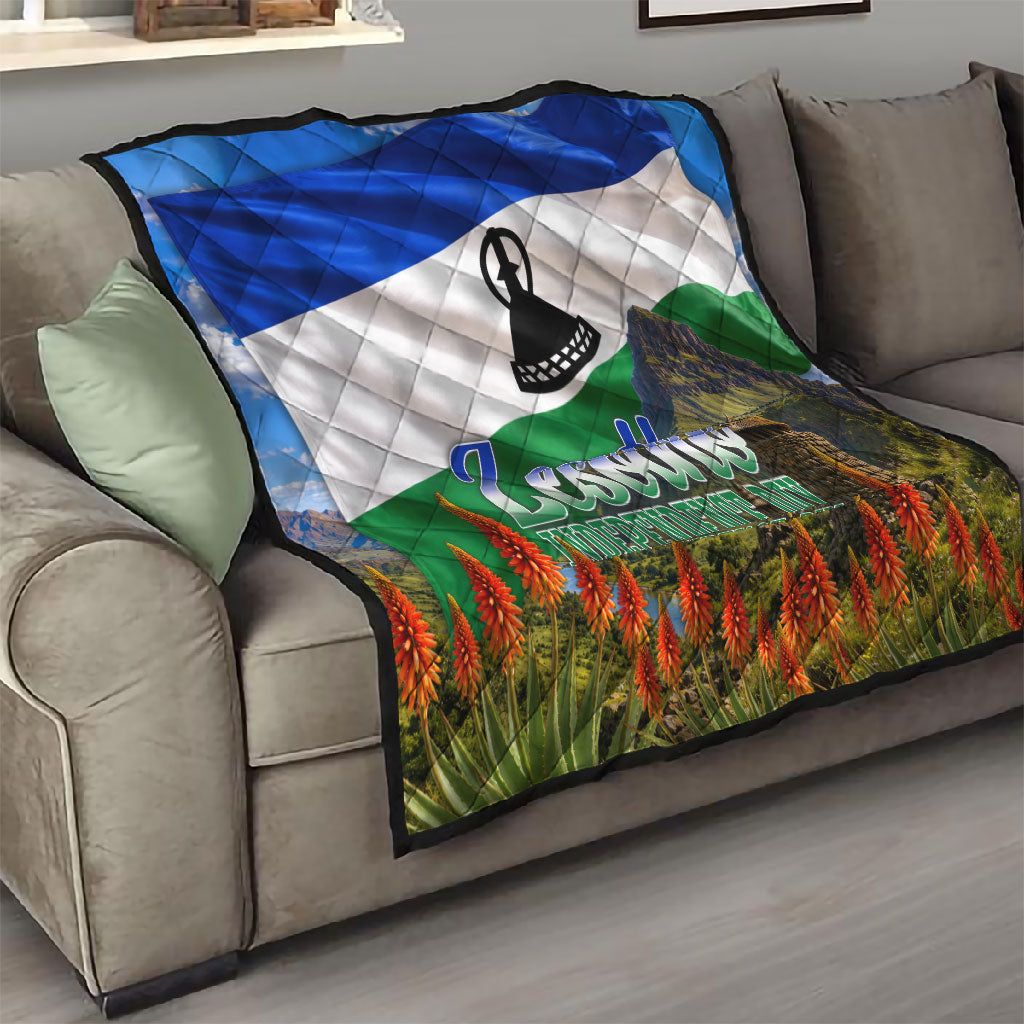 Lesotho Independence Day Quilt National Flag Scenic Mountain Landscape And Floral