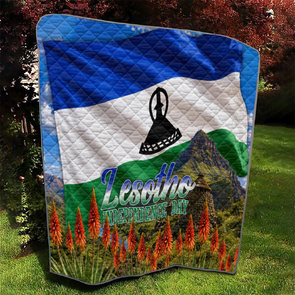 Lesotho Independence Day Quilt National Flag Scenic Mountain Landscape And Floral