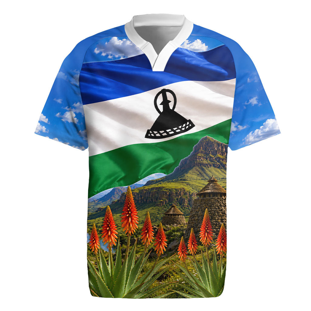 Lesotho Independence Day Rugby Jersey National Flag Scenic Mountain Landscape And Floral