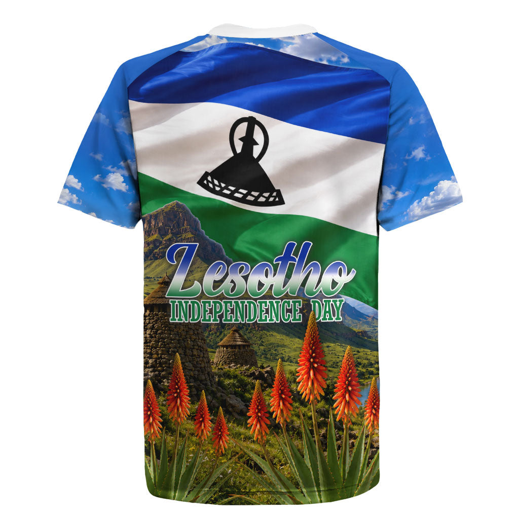 Lesotho Independence Day Rugby Jersey National Flag Scenic Mountain Landscape And Floral