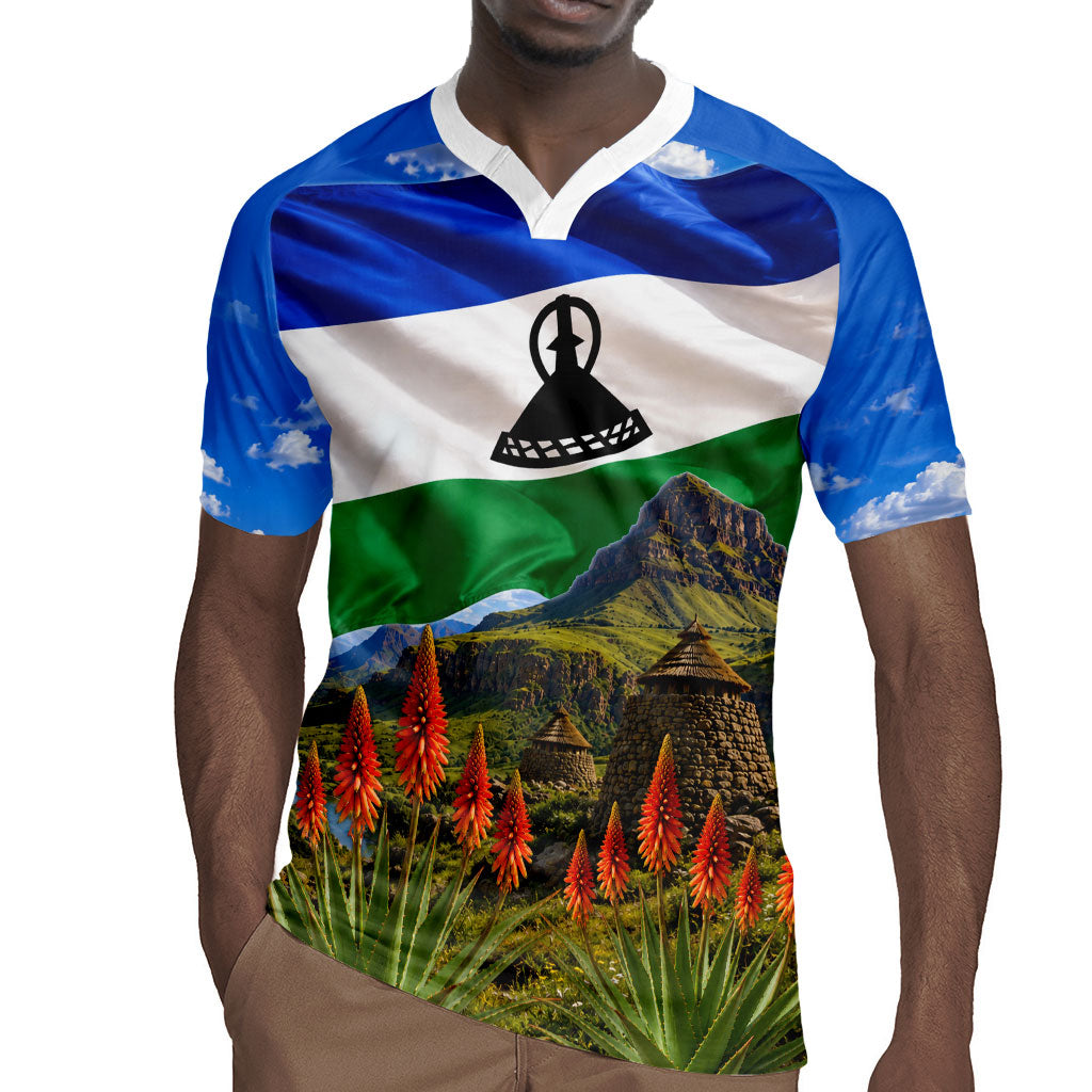 Lesotho Independence Day Rugby Jersey National Flag Scenic Mountain Landscape And Floral