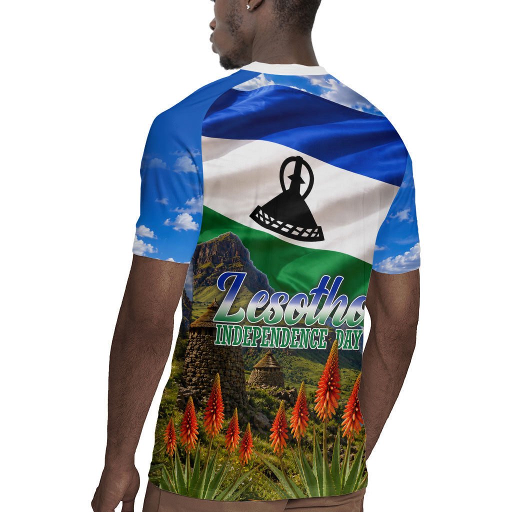 Lesotho Independence Day Rugby Jersey National Flag Scenic Mountain Landscape And Floral