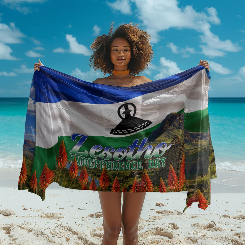 Lesotho Independence Day Sarong National Flag Scenic Mountain Landscape And Floral