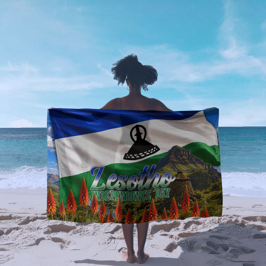 Lesotho Independence Day Sarong National Flag Scenic Mountain Landscape And Floral