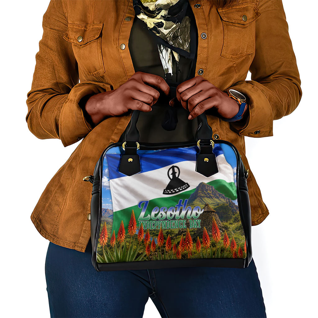 Lesotho Independence Day Shoulder Handbag National Flag Scenic Mountain Landscape And Floral
