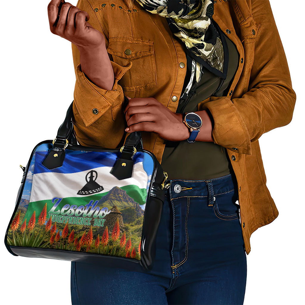 Lesotho Independence Day Shoulder Handbag National Flag Scenic Mountain Landscape And Floral