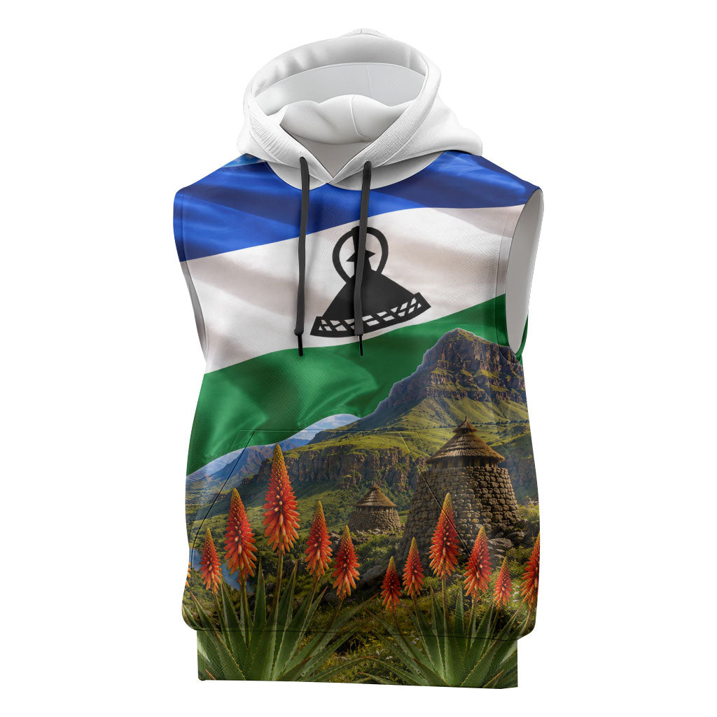 Lesotho Independence Day Sleeveless Hoodie National Flag Scenic Mountain Landscape And Floral