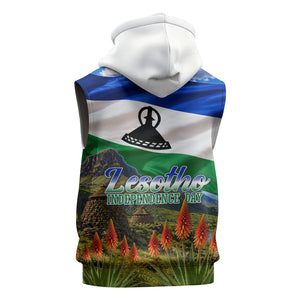 Lesotho Independence Day Sleeveless Hoodie National Flag Scenic Mountain Landscape And Floral