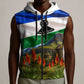 Lesotho Independence Day Sleeveless Zip Hoodie National Flag Scenic Mountain Landscape And Floral