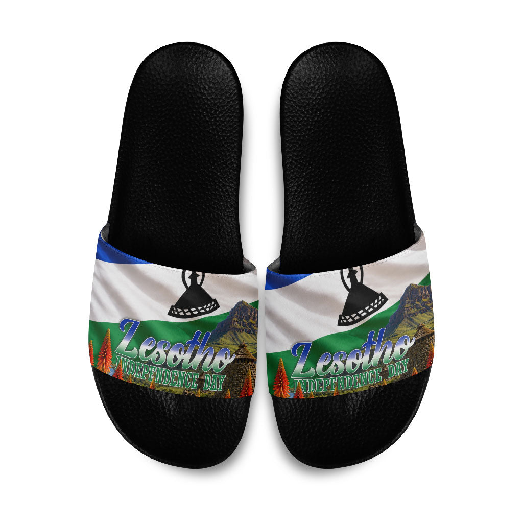 Lesotho Independence Day Slide Sandals National Flag Scenic Mountain Landscape And Floral