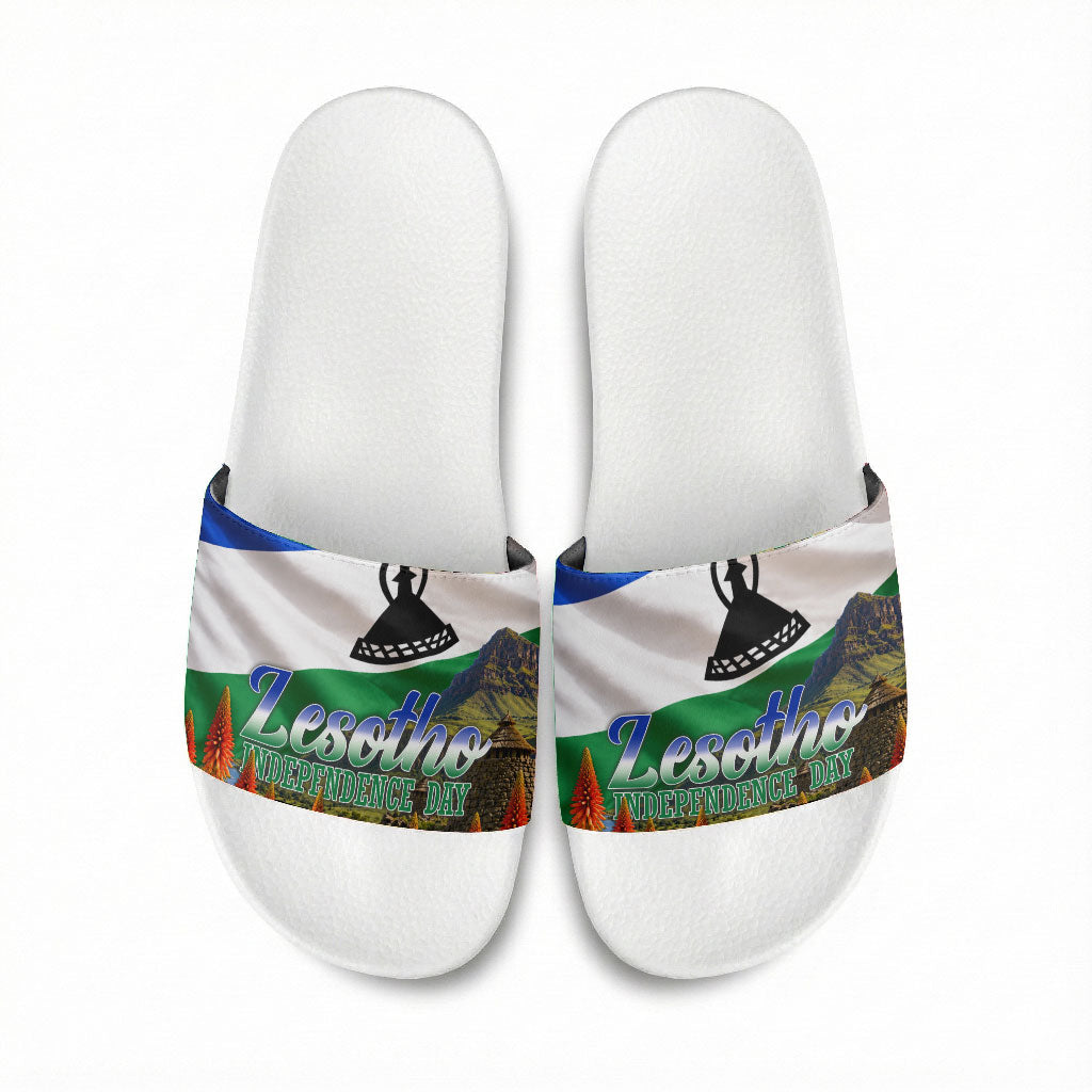 Lesotho Independence Day Slide Sandals National Flag Scenic Mountain Landscape And Floral